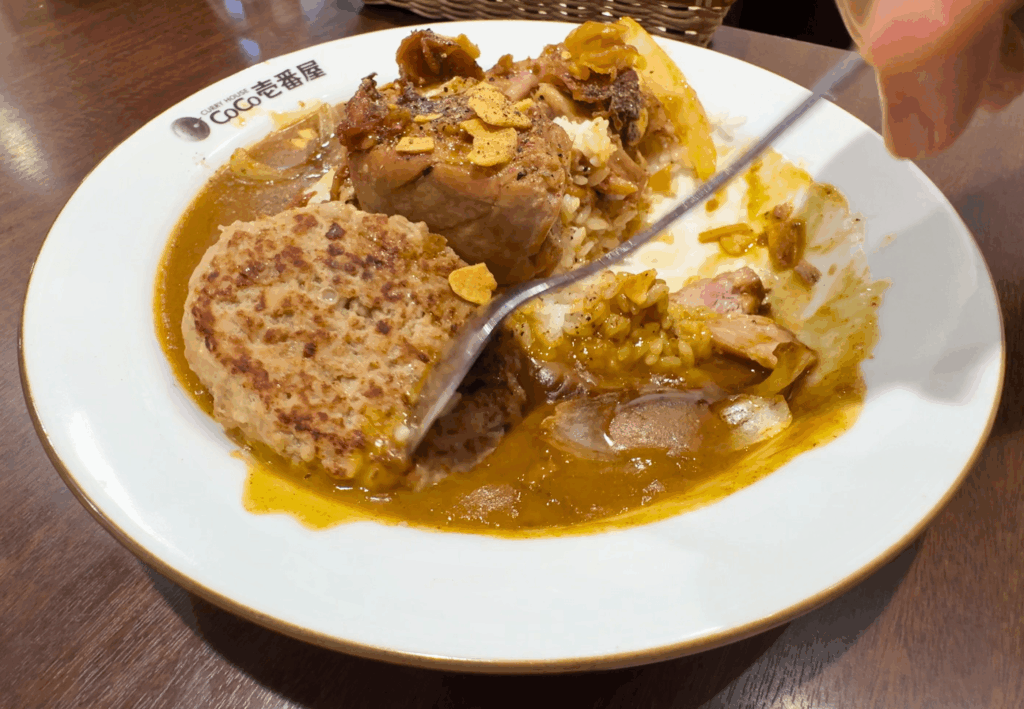 ホロ肉ガーリック&ペッパーカレー:ハンバーグを食べる