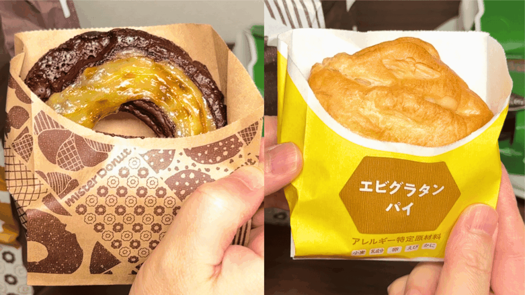 焼きチョコカスタードファッションとエビグラタンパイ
